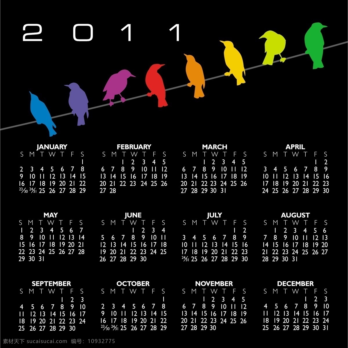 2011 年 全年 日历 日历表 壁纸 桌面