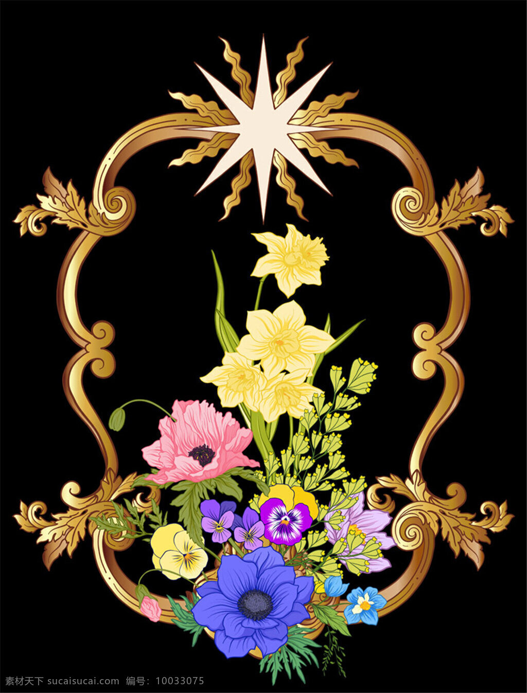 矢量 花朵 边框 彩色花朵 花朵边框 花朵设计 花纹 金属边框 精美边框 生活百科 矢量素材 鲜花