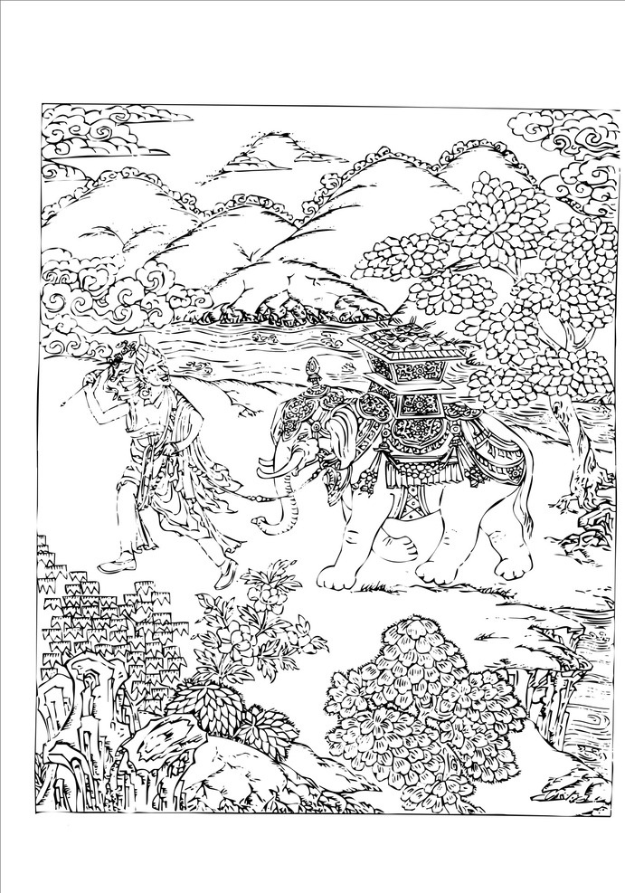 花纹 黑白装饰画 黑白线描 藏族文化 藏族图案 藏族元素 藏族吉祥 藏族花纹 抠图 底纹边框 条纹线条