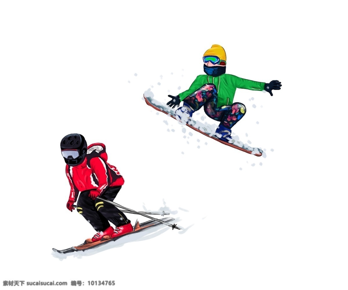 卡通 滑雪 主题 插画 手绘 精美 海报插画 广告插画 小清新 简约风 装饰图案 滑雪主题