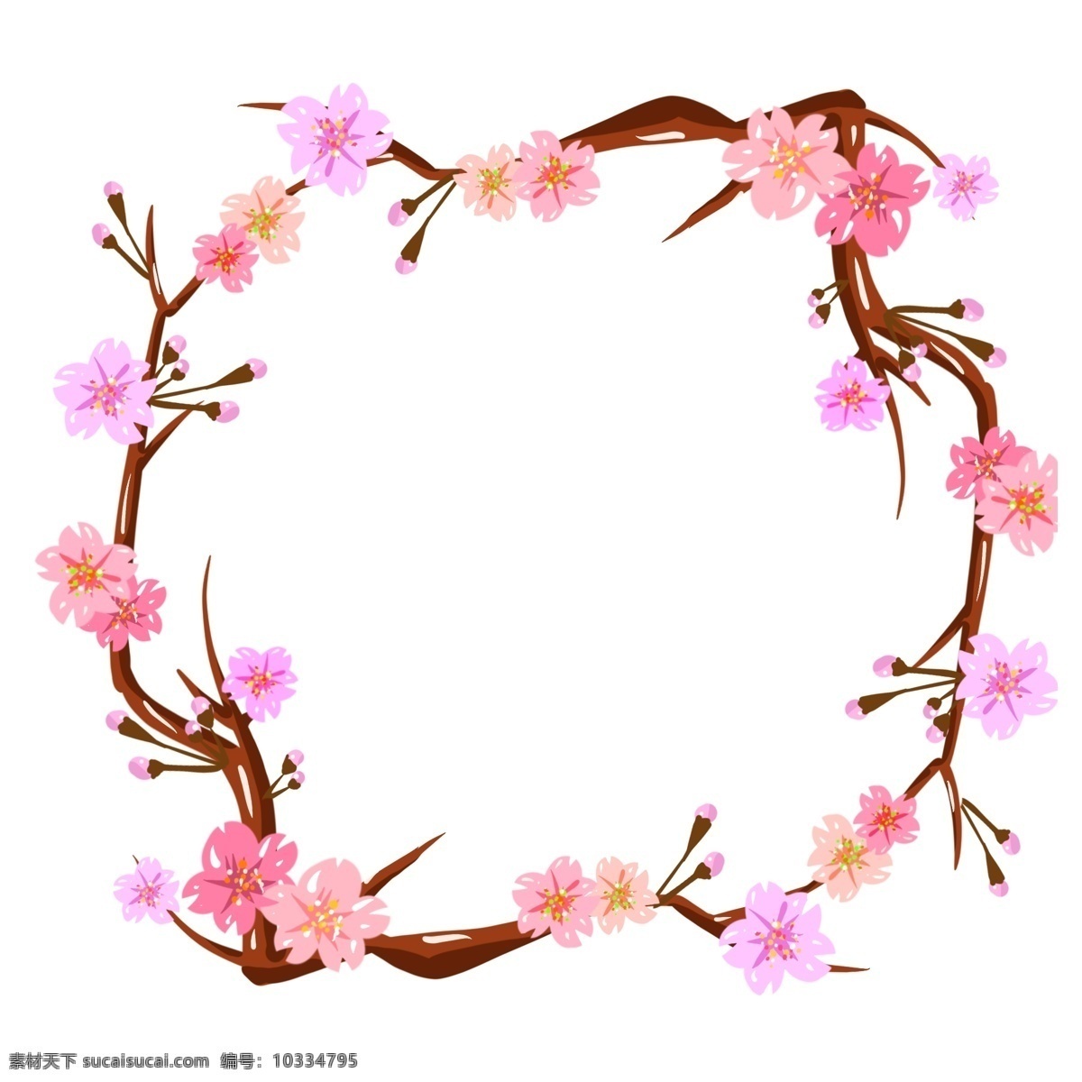 日本 樱花 装饰 花环 樱花装饰 花环边框 树枝边框 植物 粉色 红花 花枝 装饰边框 春光