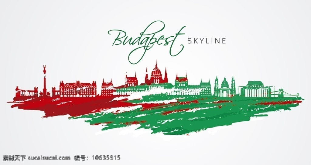布达佩斯 彩色 手绘 城市 矢量 地标 红绿 旅行 共享素材 环境设计 建筑设计