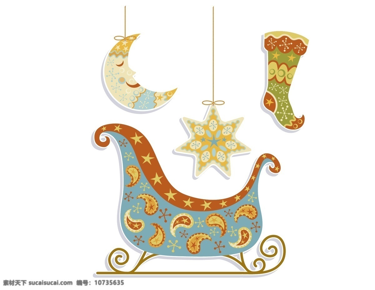 矢量 袜子 星星 圣诞 装饰 元素 手绘 圣诞装饰 圣诞节 花纹椅子 ai元素 免扣元素