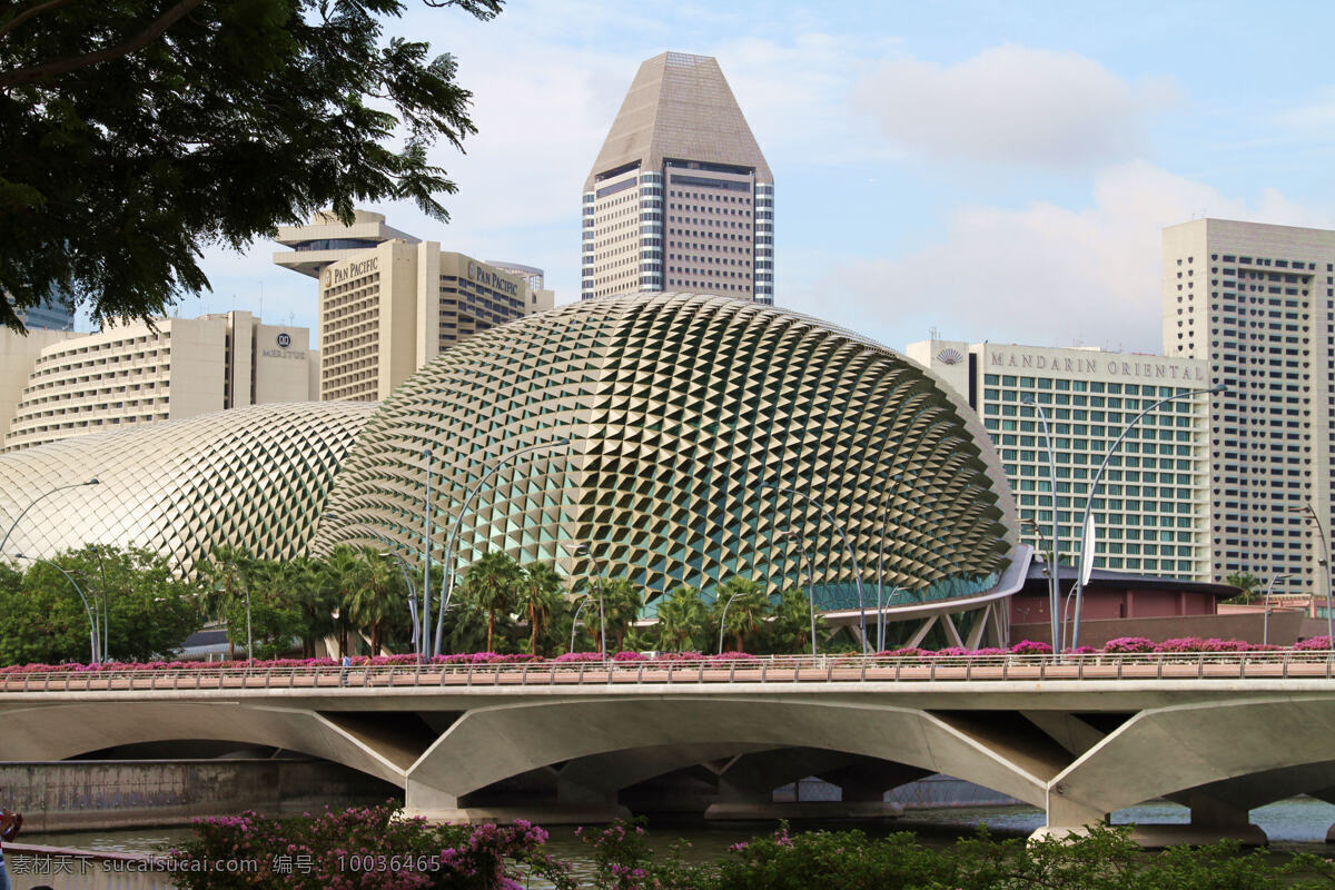 新加坡 市内 一景 路桥 榴莲艺术中心 高楼大厦 树木 灌木 蓝天白云 城市景观 旅游风光摄影 旅游摄影 国外旅游