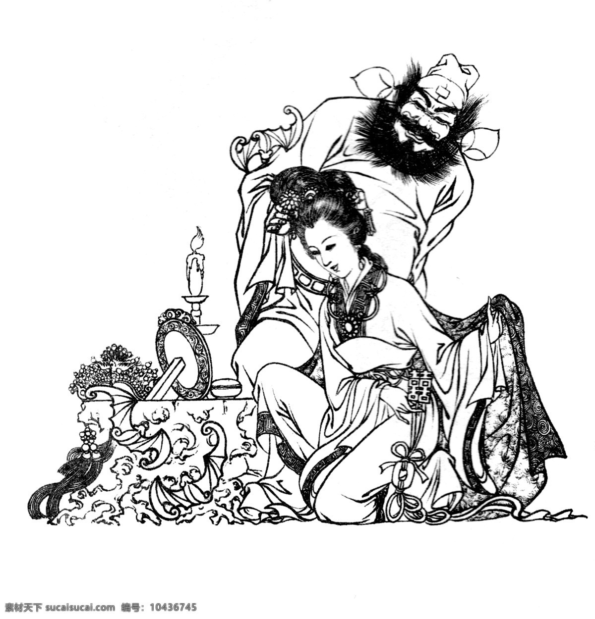 钟馗嫁妹 白描 图案 绘画 古典 传统纹样 人物 神话传说 仕女 传统文化 文化艺术