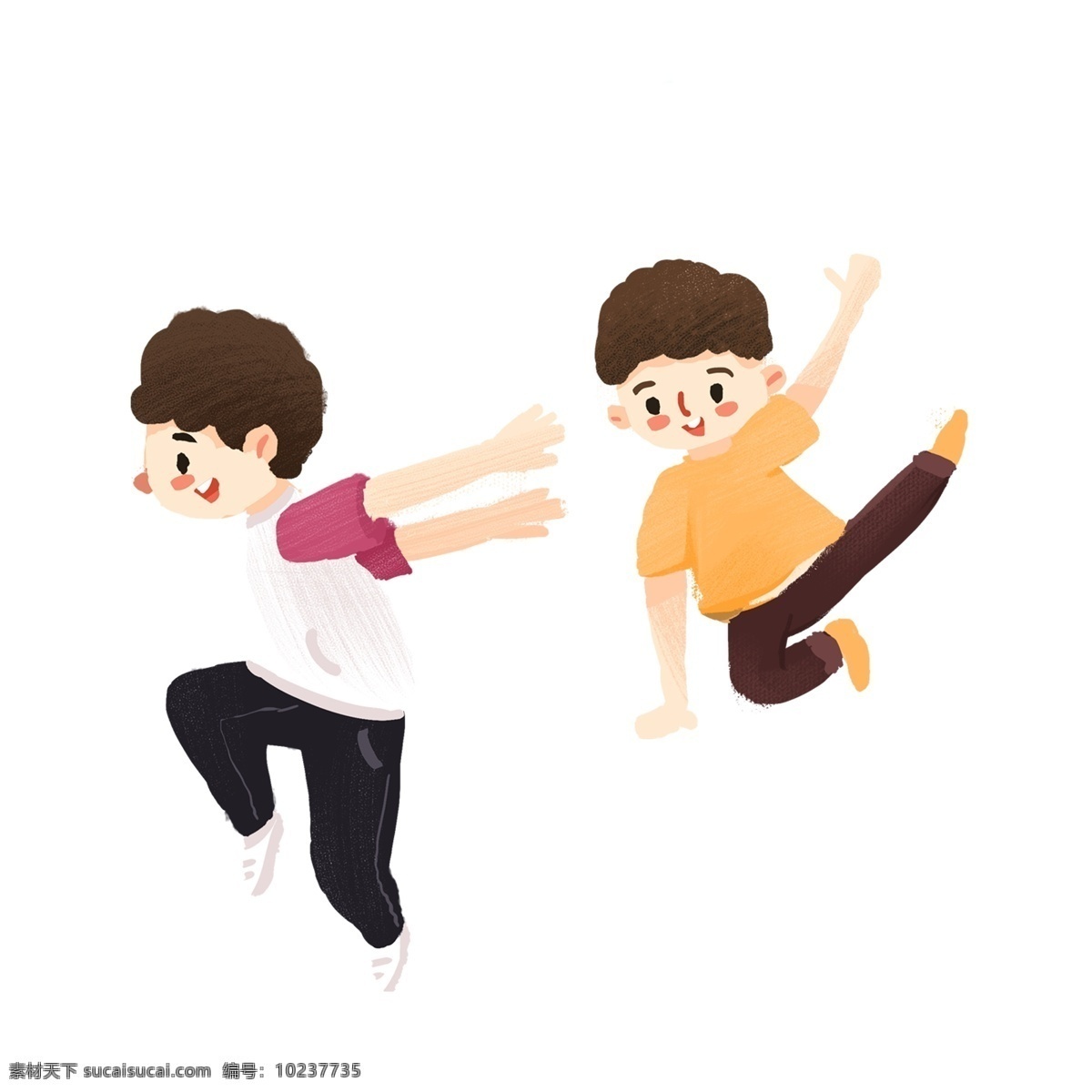 手绘 两个 跳舞 小 男孩 舞蹈班招生 卡通手绘 舞蹈海报 舞蹈社 活力 芭蕾 青春