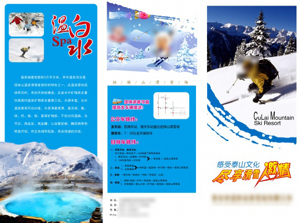 激情 滑雪 宣传单 滑雪场宣传单 三折页 温泉spa 宣传册 白色