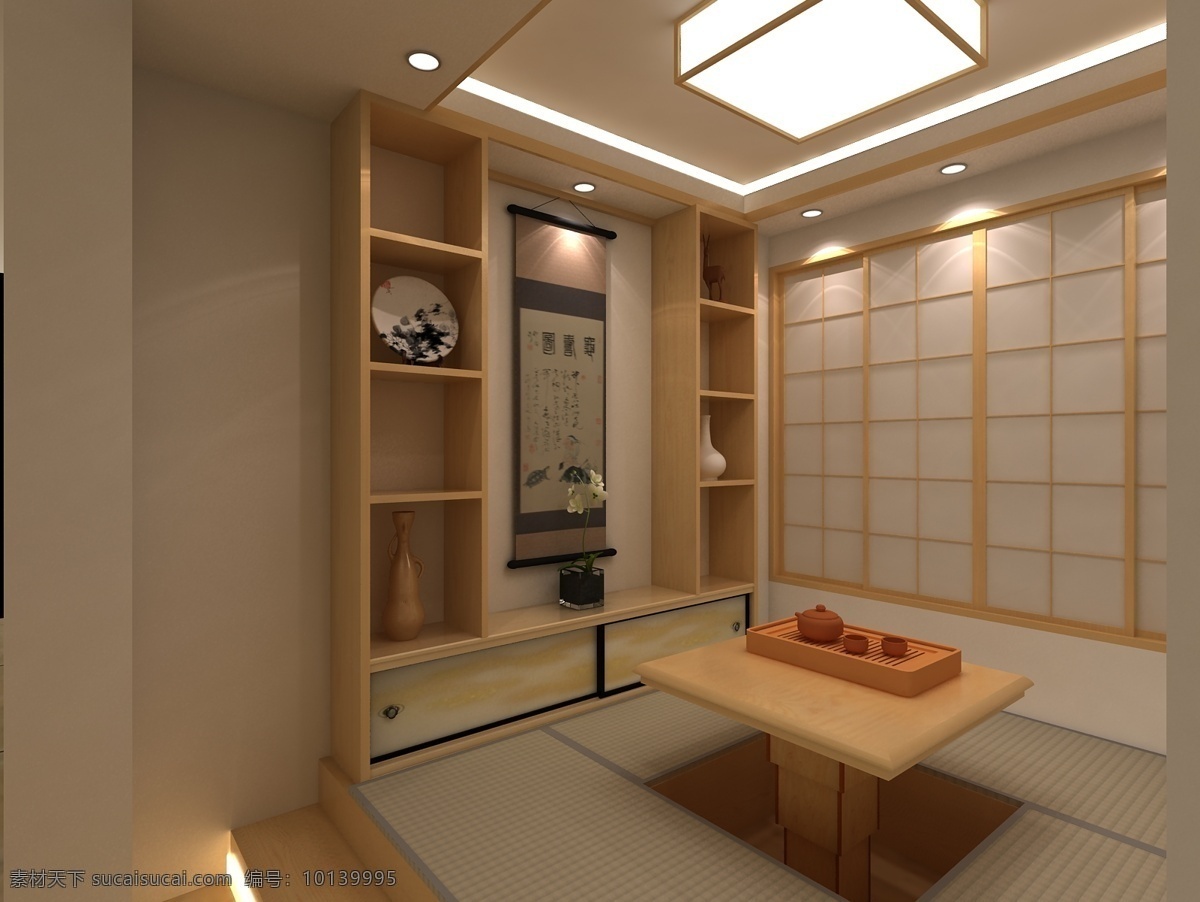 日本 室 3d设计 3d作品 窗户 灯饰 室内设计 日本和室 升降桌 橱 装饰素材