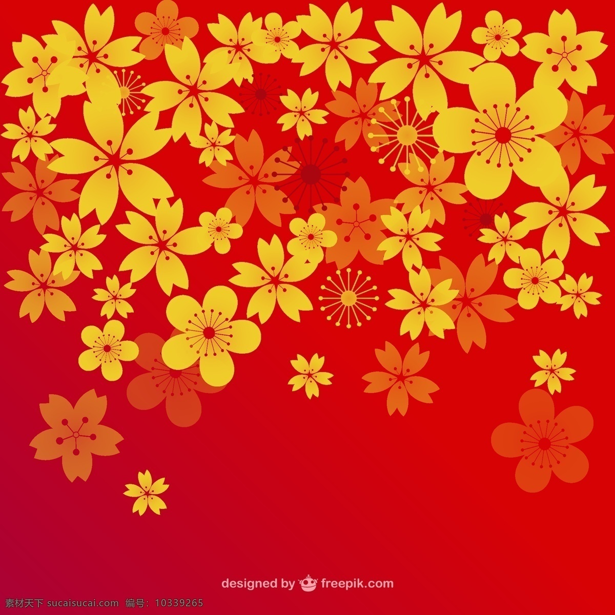 缤纷 金色 花朵 背景 底纹 红色