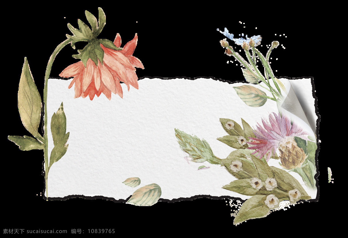 简约 手绘 画 装饰 免 扣 花朵 花蕊 橘色 绿色 树叶 紫色