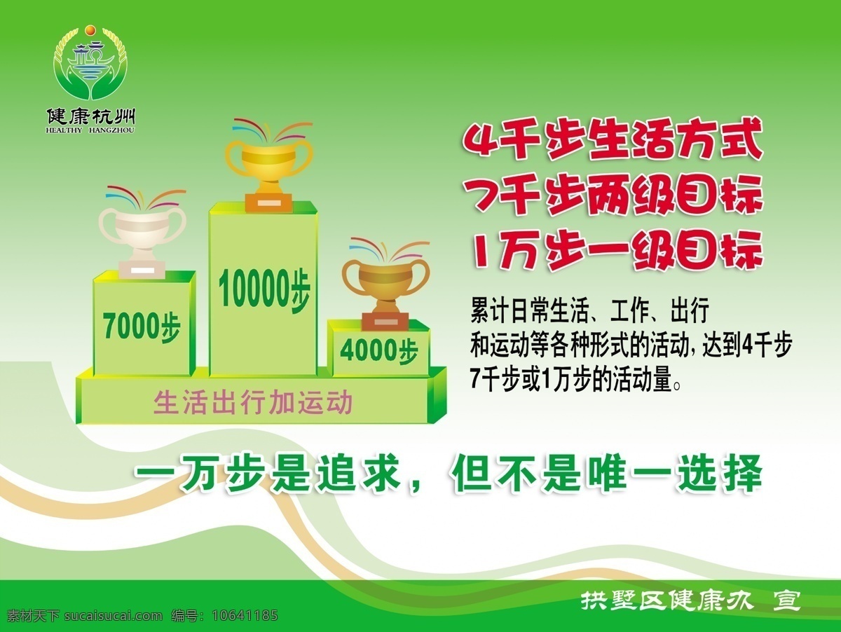 健康 展板 广告设计模板 健康展板 奖杯 绿色 线条 源文件 展板模板 一万步 健身走 其他展板设计