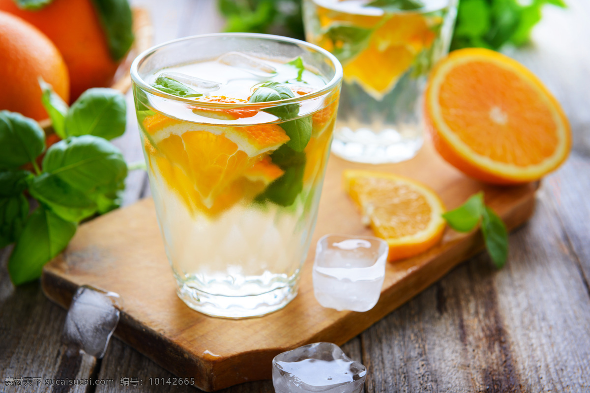 美味 橘子 饮料 酒 玻璃杯子 图标 薄荷冰水 柠檬 冰块 酒水饮料 餐饮美食 橙色