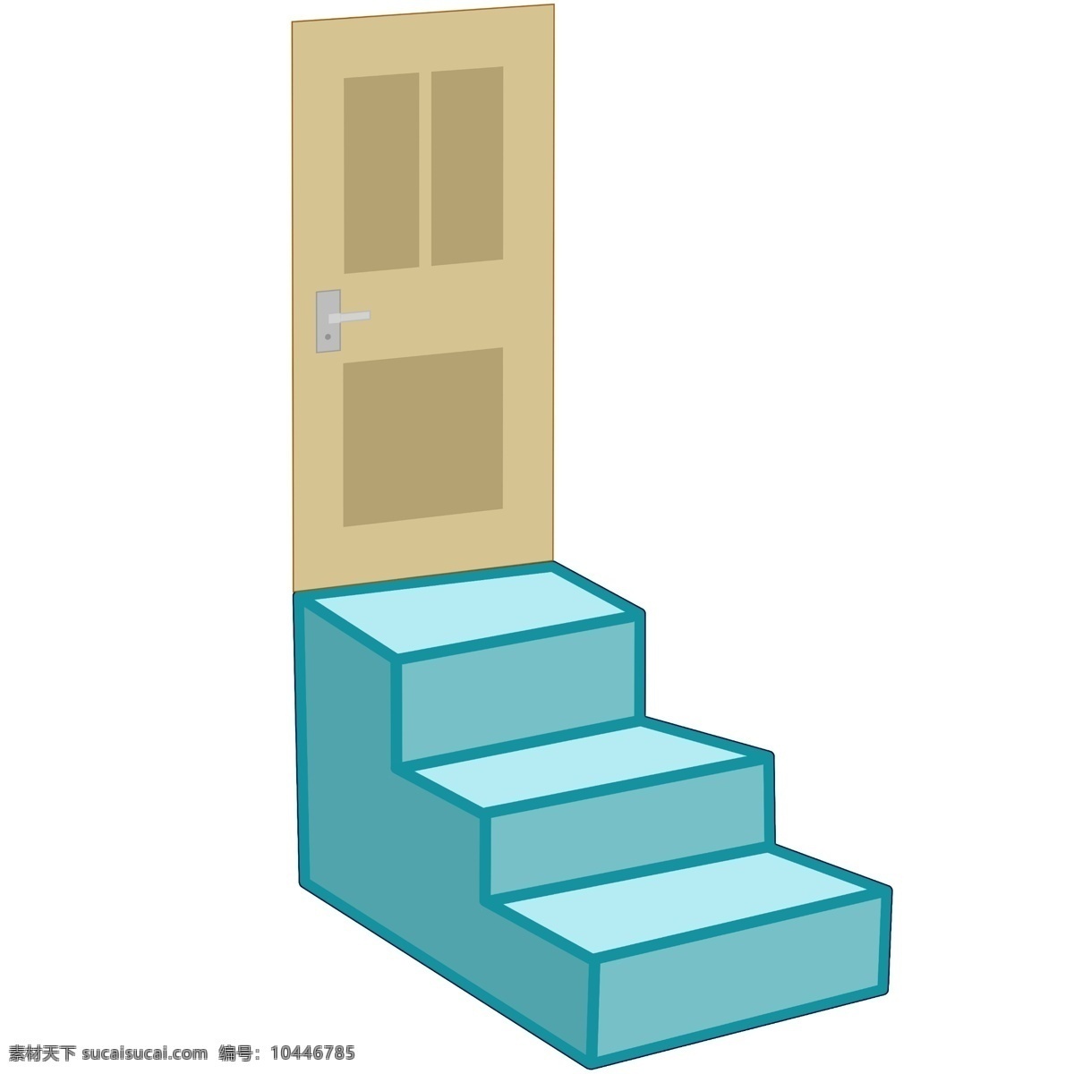 蓝色 卡通 楼梯 插画 蓝色的阶梯 卡通楼梯插画 精美的楼梯 木门 创意楼梯插画