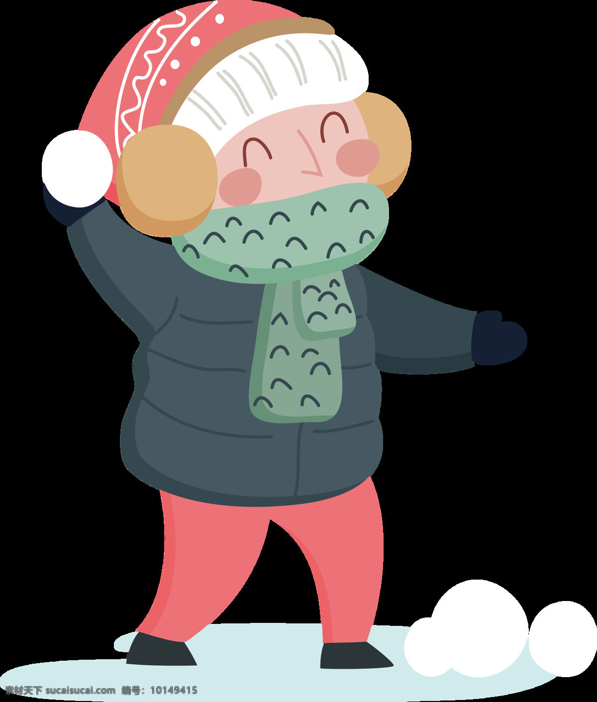 卡通 儿童 玩 雪 元素 手绘 冬季 玩雪球 免抠