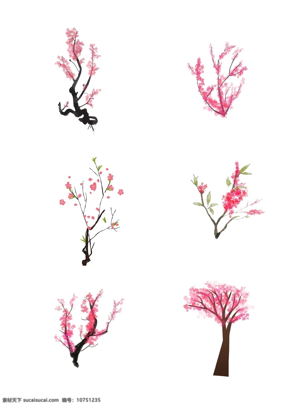 卡通 桃花 元素 合集 树枝 树木 粉色 中国风