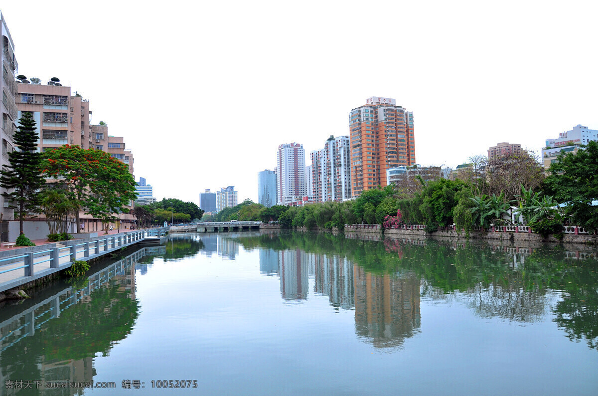 汕头龙湖沟 汕头景点 水中倒影 水岸 水边建筑 建筑景观 自然景观