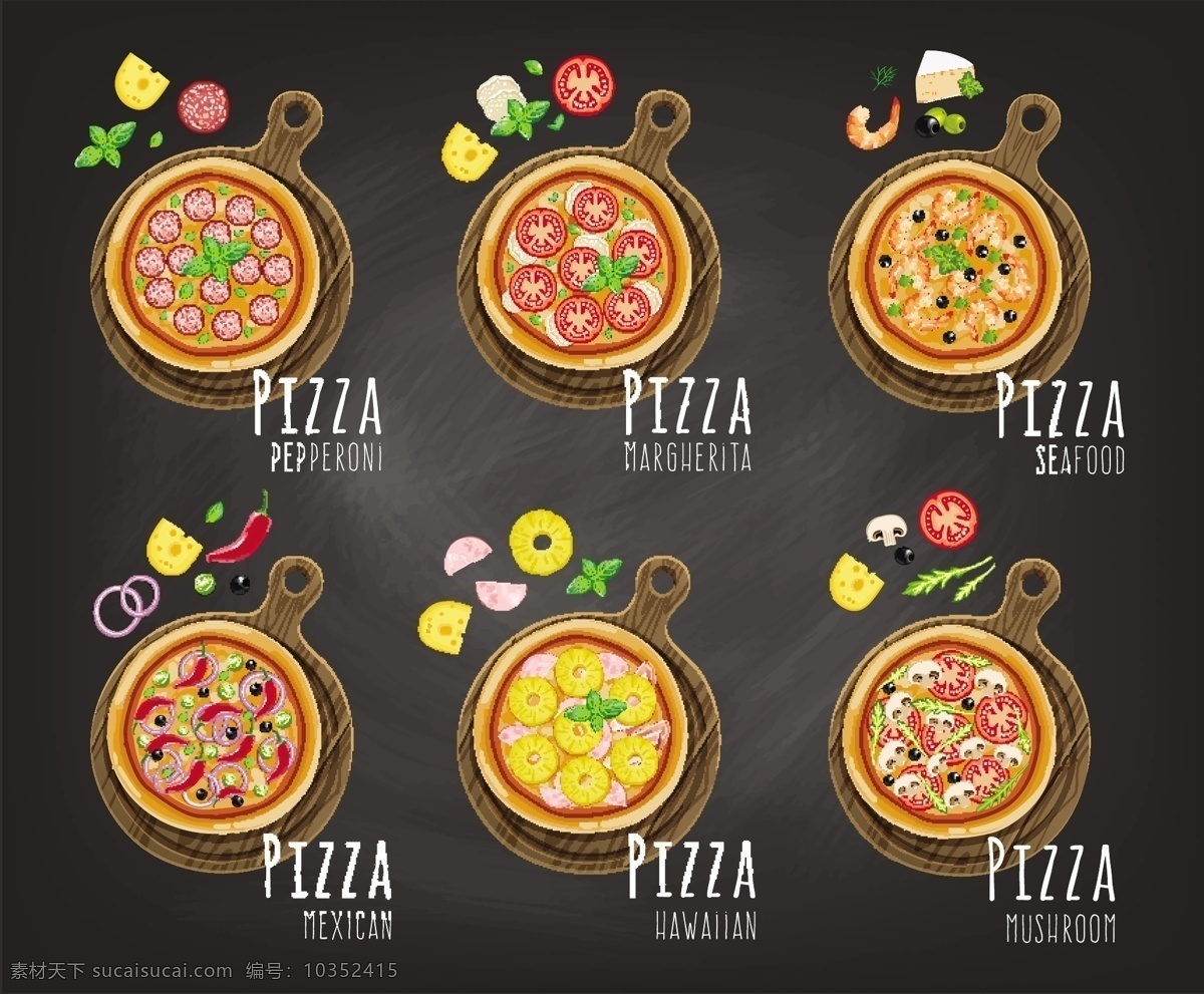 复古 手绘 披萨 菜单 模板 移门图案