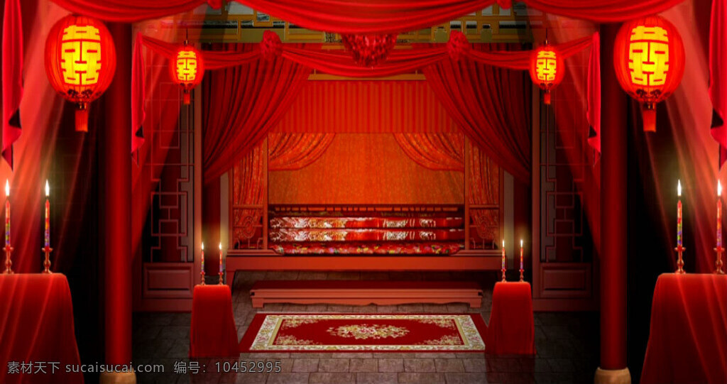 古建 新婚 景 循环 中式 婚礼 视频素材 婚房 avi 红色