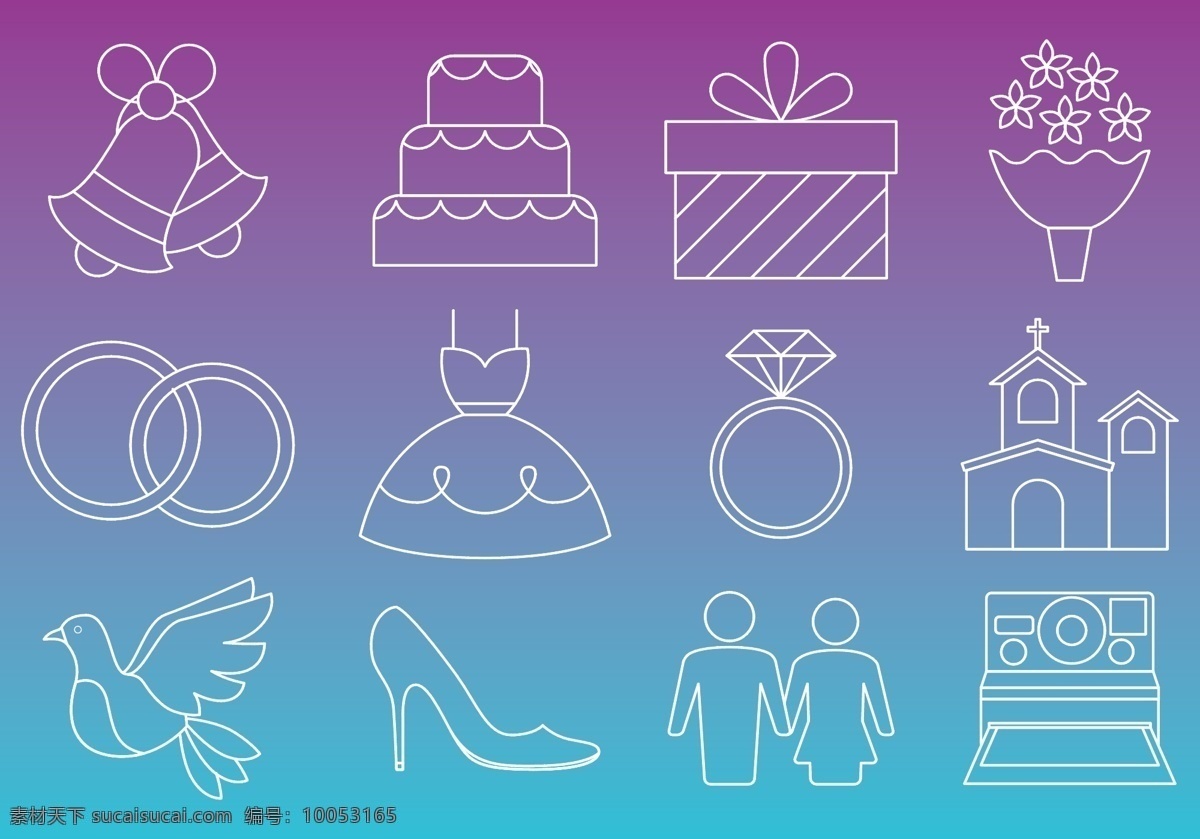 婚礼线性图标 图标 图标设计 矢量素材 婚礼 婚庆 婚礼图标 铃铛 蛋糕 礼物 花束 戒指 礼服 钻戒 礼堂 教堂 高跟鞋