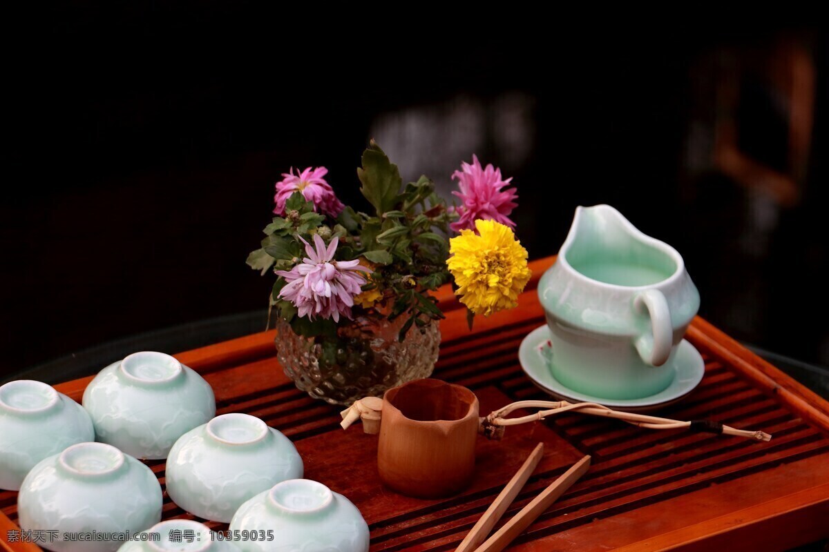 茶艺桌摄影 花瓶 茶艺桌 茶壶 茶杯 艺术设计 茶道养生 生活修养 传统美食 文化艺术 传统文化