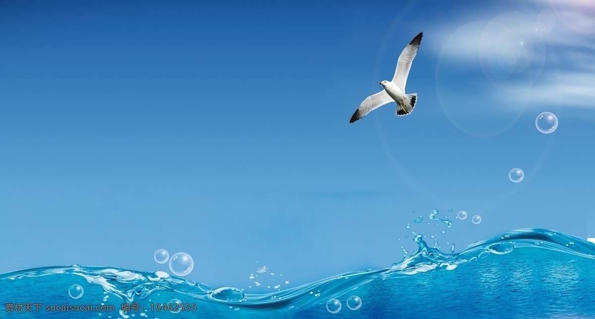 蓝色水背景 水 海鸥 蓝天 蓝色背景