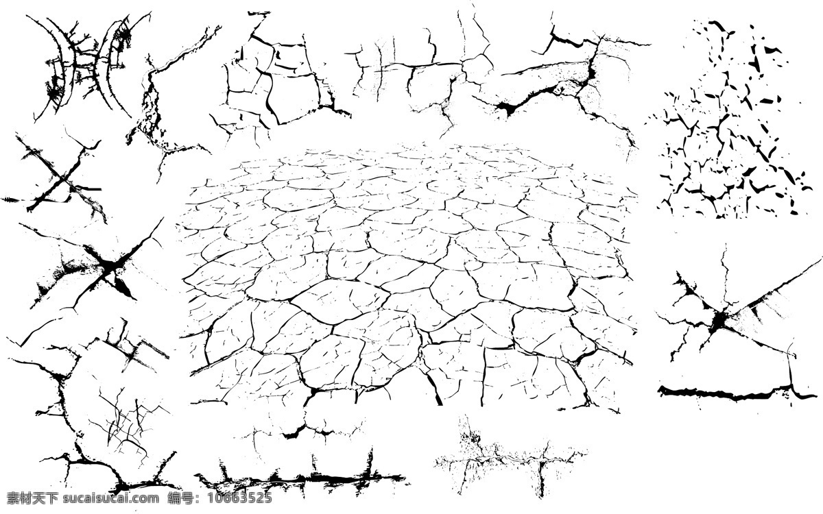 黑色 白色 元素 矢量 系列 裂谷 向量 裂缝 裂纹 突然 分裂的土地 矢量图