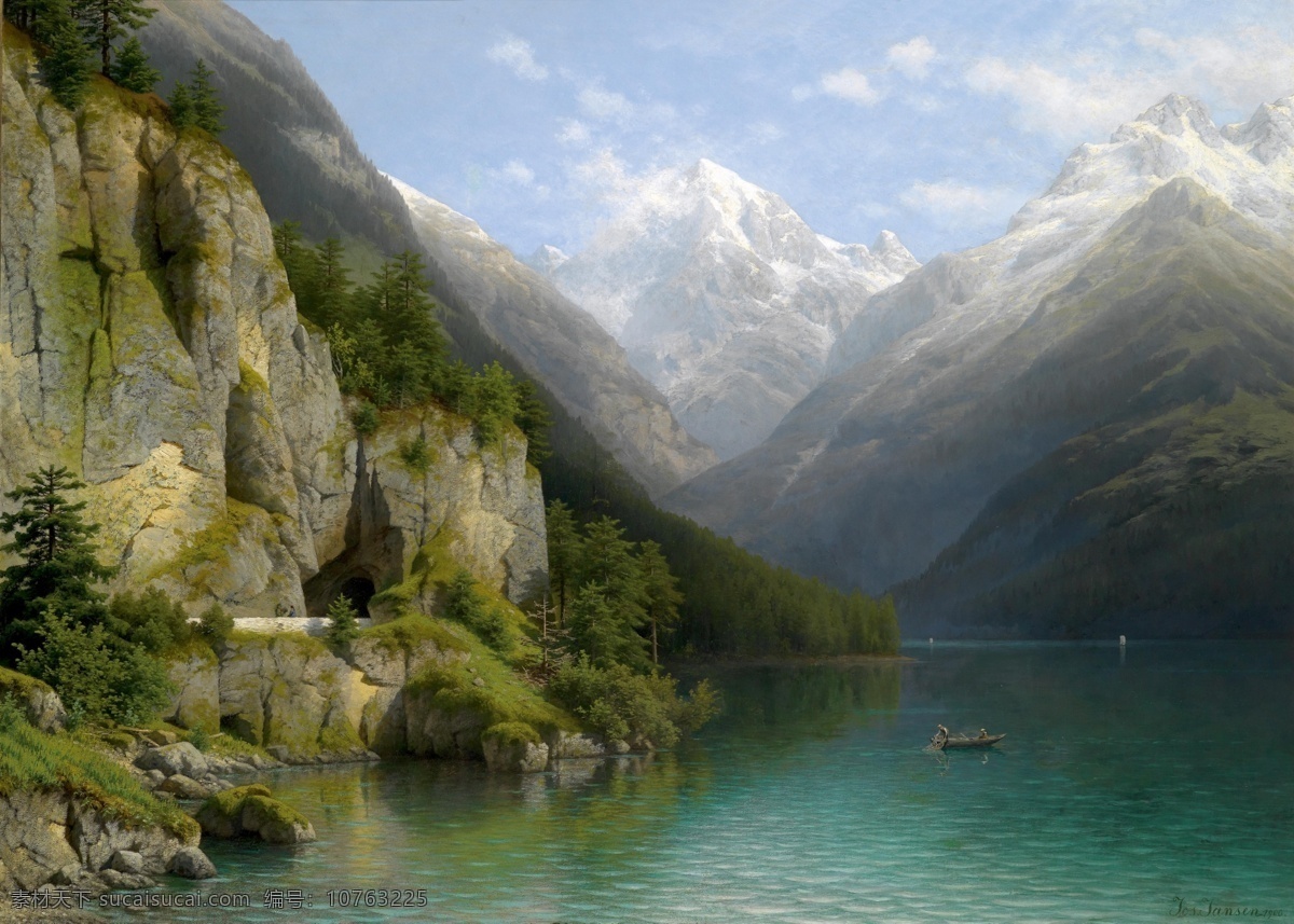 油画风景 高清 油画 风景 雪山 湖水 写实 绘画书法 文化艺术