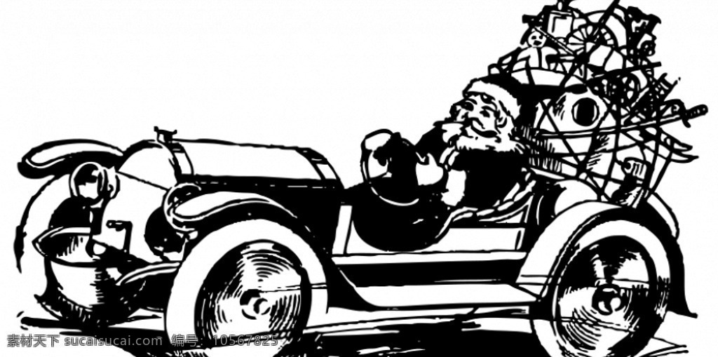圣 克劳斯 驾驶 汽车 白色 车辆 黑色 夹 剪贴画 老式 礼品 礼物 圣诞节 艺术 驱动 圣诞老人 svg 矢量图 日常生活