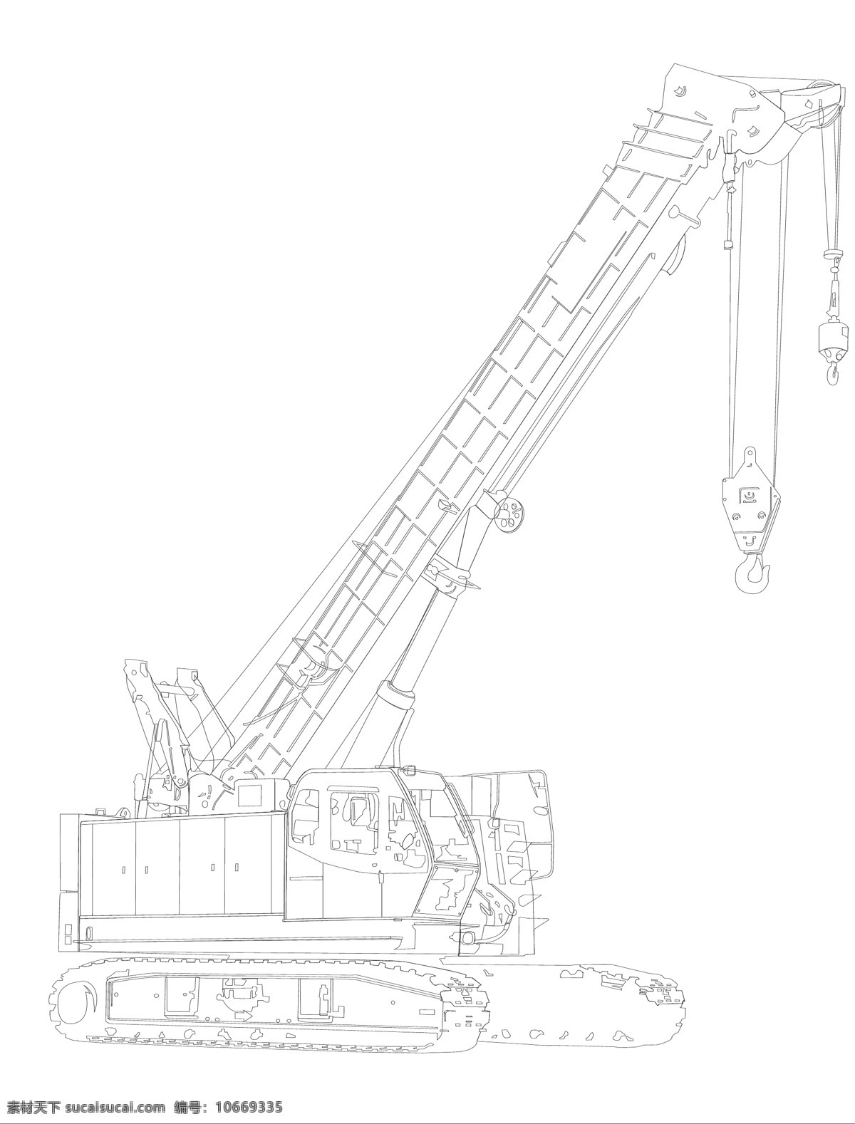 工程吊车 线稿 黑白稿 工程车辆 吊车 履带 工程机械 大型车辆 现代工业 现代科技 矢量