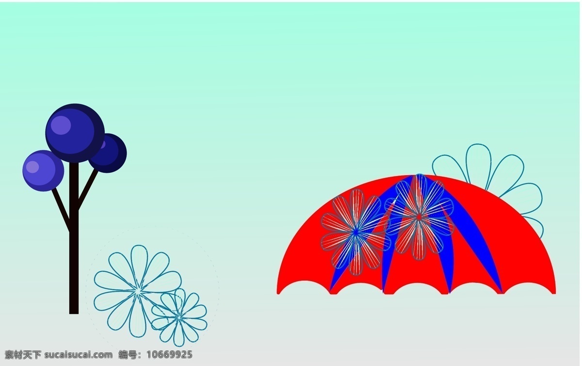 印花雨伞 印花 雨伞 卡通树 花纹 渐变 底纹边框 其他素材