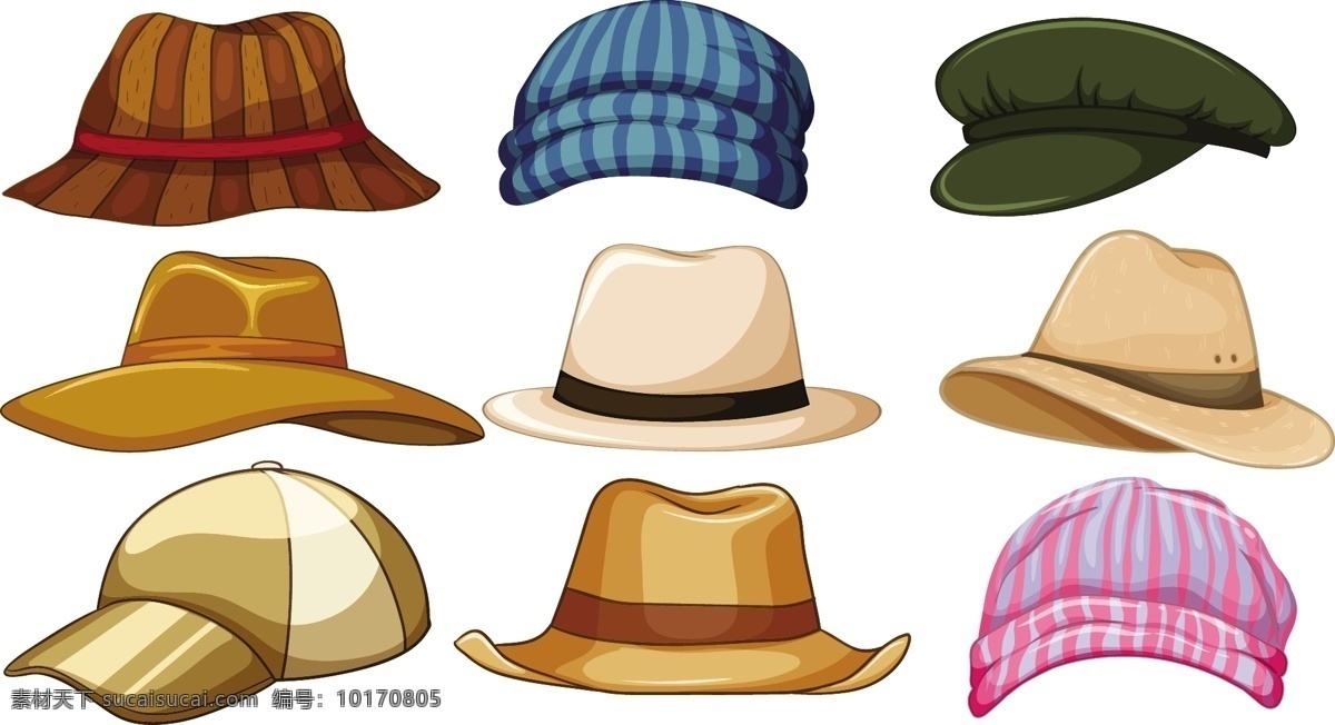 各种 时髦 帽子 时尚 绘画 织物 不同种