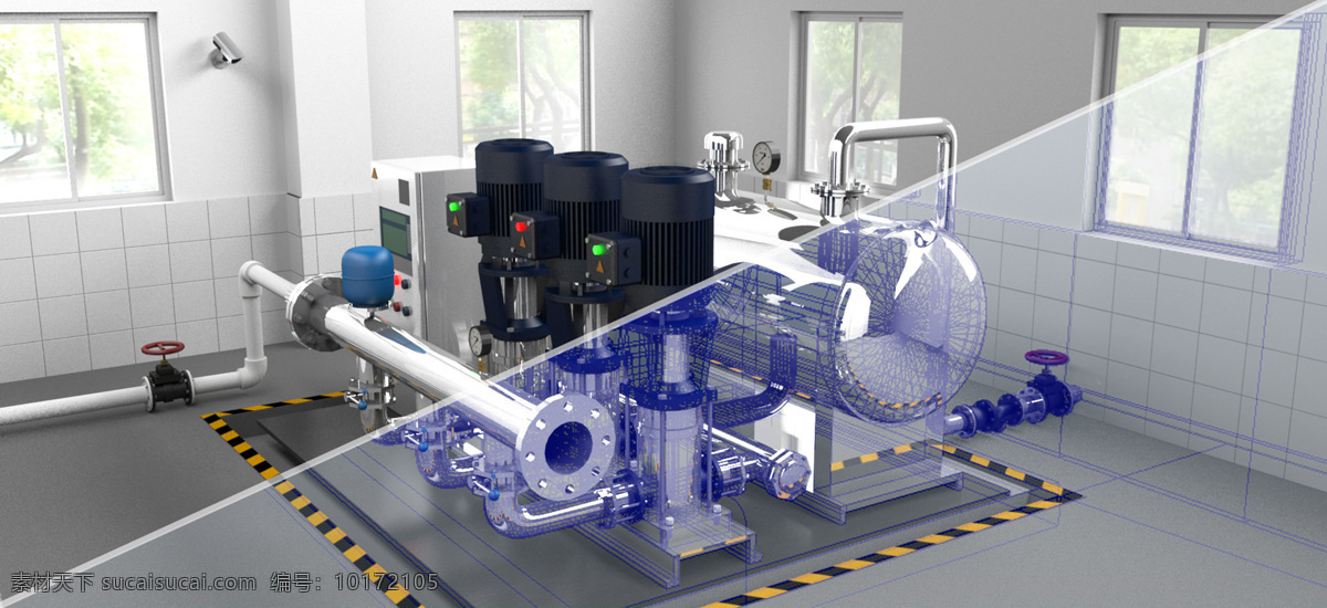 三维 模型 工艺 图 二次供水 水厂 控制系统 设备状态 数据展示 现代科技 工业生产