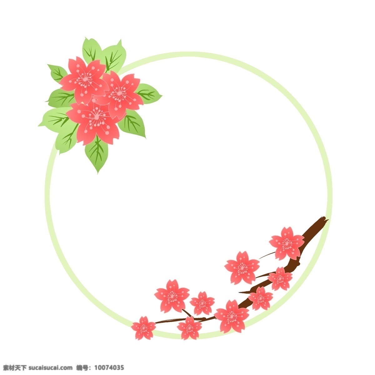 红色 花枝 春季 边框 红色花朵边框 春季边框 唯美的边框 边框装饰 鲜花 绿色圆形边框 圆形边框