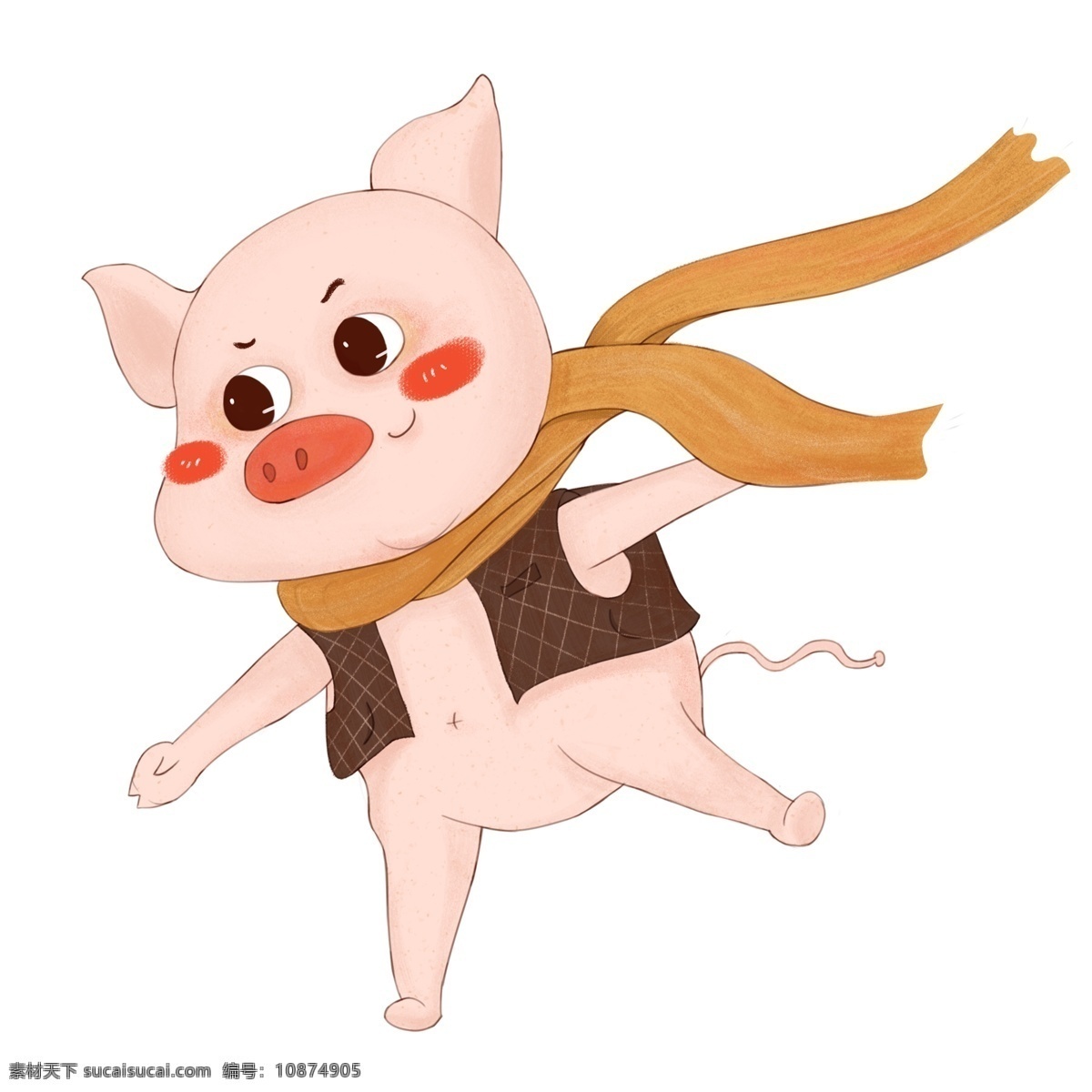 猪年 卡通 小 猪 形象设计 简约 小猪 围巾 插画 猪年形象 开心小猪 猪猪设计