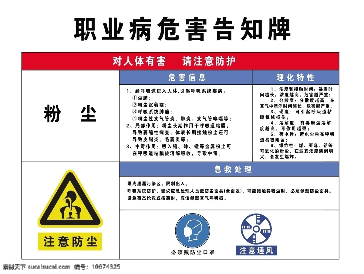 职业病 危害 告知 牌 危害告知牌 粉尘 通风 口罩 标志图标 公共标识标志