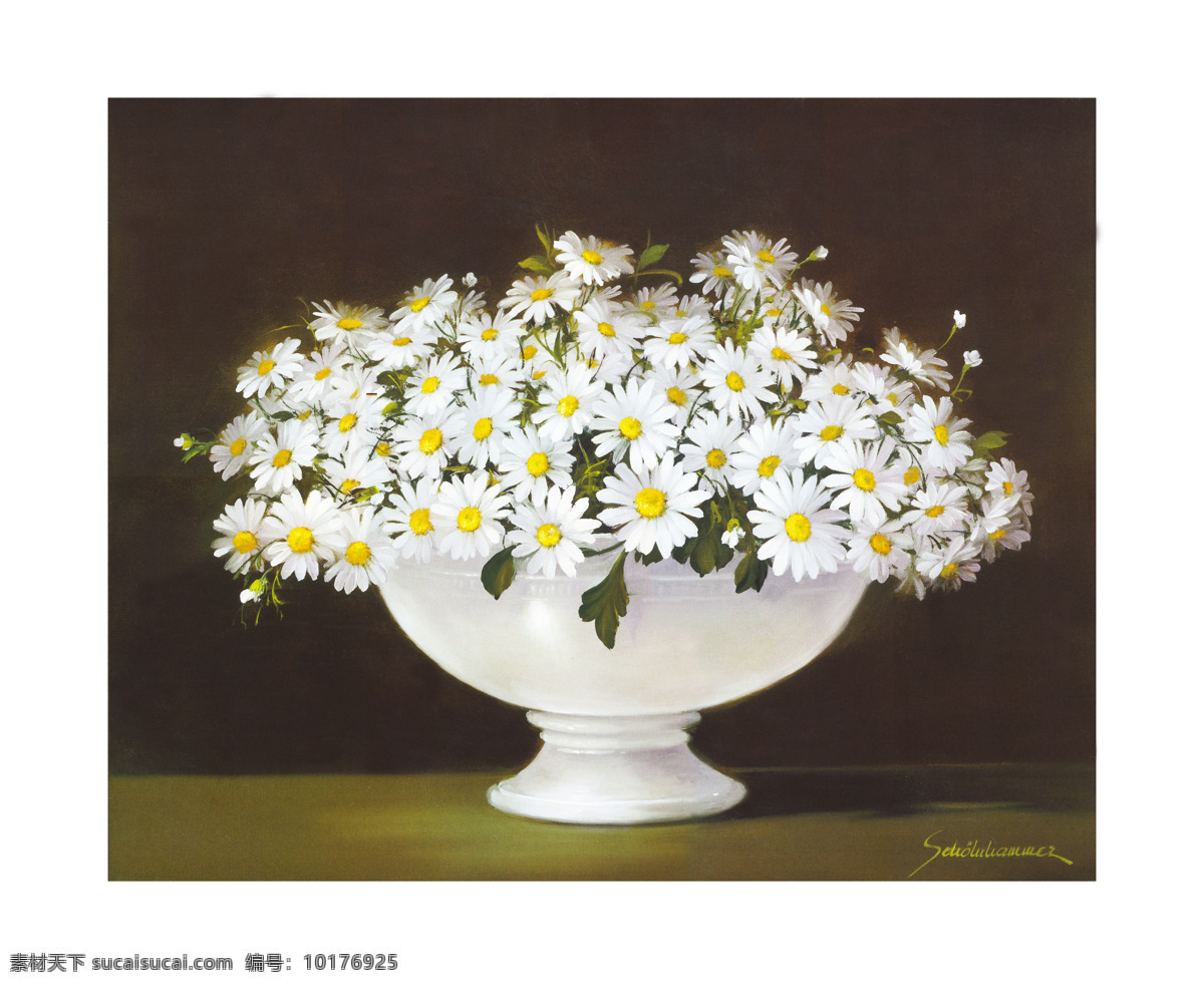 雏菊白瓶 花卉 油画 白色花 绘画书法 文化艺术
