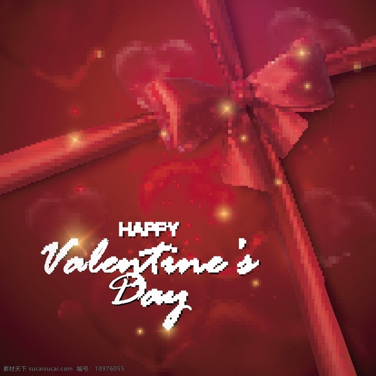 红色 蝴蝶结 情人节 贺卡 矢量图 丝带 happy valentines day 爱心 背景 闪光