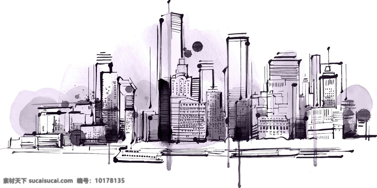城市剪影 城市 剪影 黑白图 矢量图