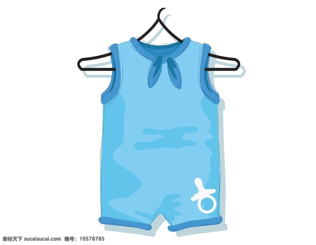卡通 婴儿 连体衣 元素 简约 婴儿服 衣架 矢量元素 手绘 蓝色衣服 ai元素
