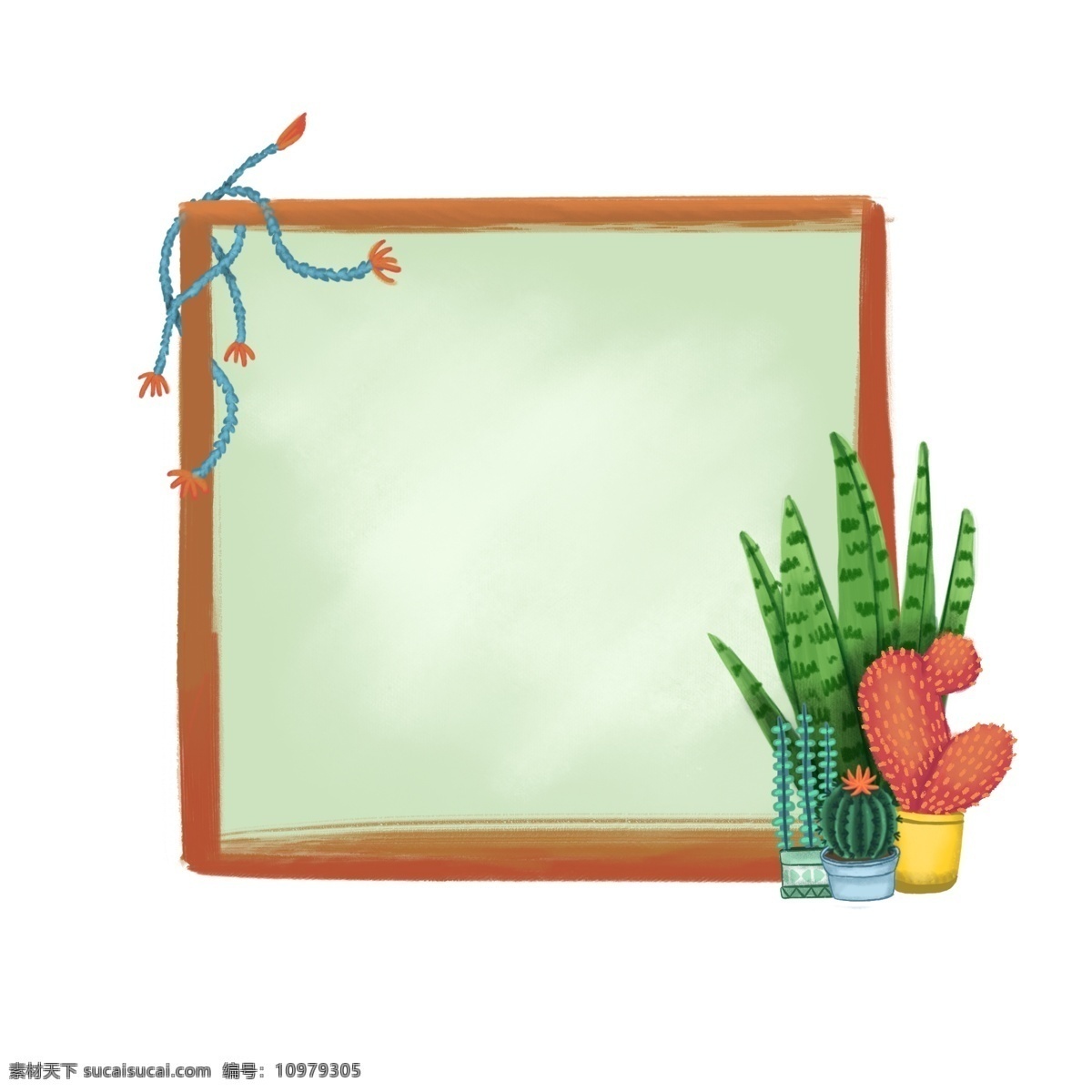 手绘 植物 叶子 绿叶 小花 水彩 水粉画 边框 商用 水粉
