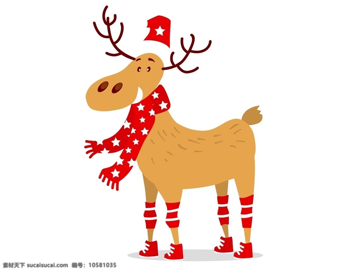卡通 圣诞 小鹿 元素 圣诞节 圣诞装饰 围巾 服饰 手绘 圣诞小鹿 ai元素 矢量元素