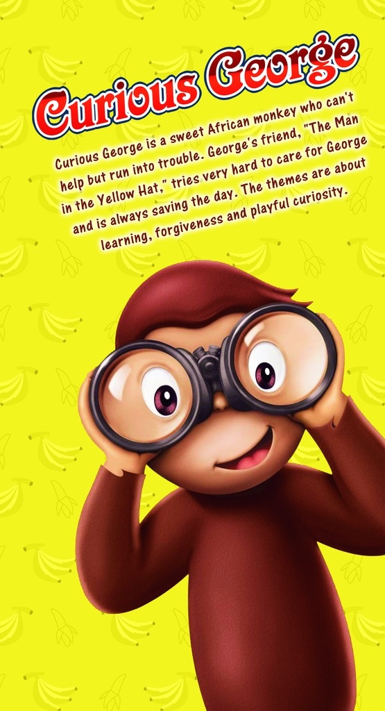猴子 卡通猴 香蕉 黄色 卡通人物 动画片 电影海报 主题 curious george 扁平化 文字效果