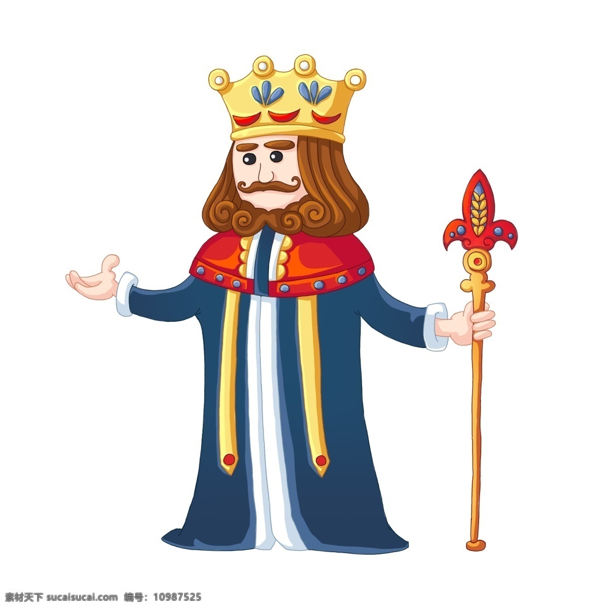 国王 西方 皇冠 法杖 胡子 卡通 人物 可商用