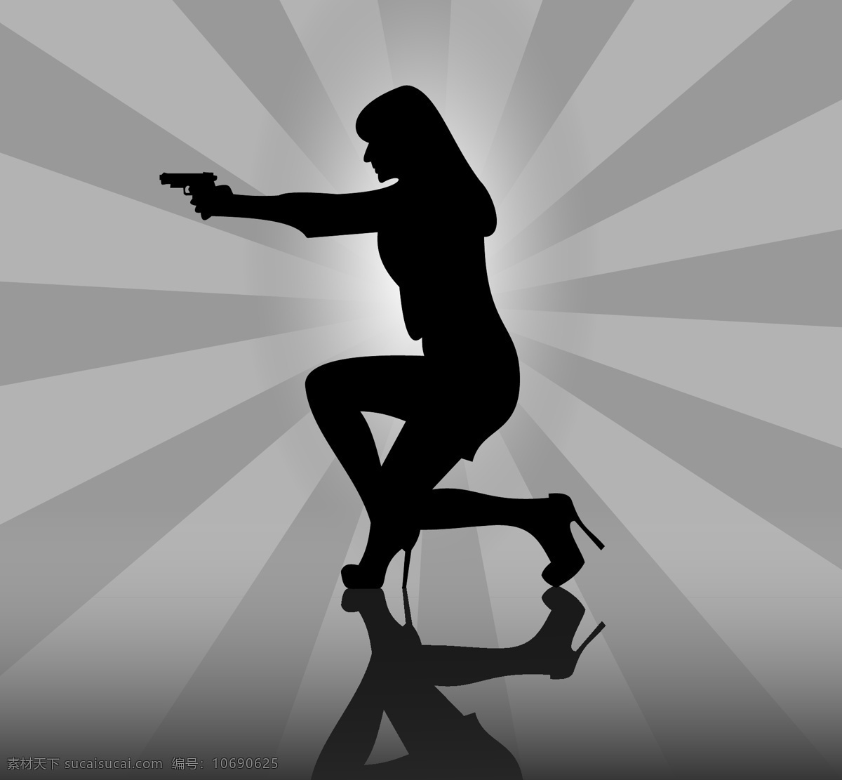 女人 枪 剪影 美女 射线 高跟鞋 灰色