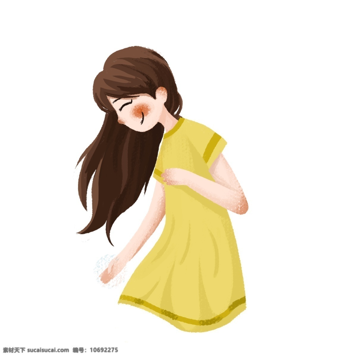卡通 小女孩 免 抠 图 长长的头发 人物 卡通人物 动漫人物 时尚女孩 黄色 女孩 人物画像 免抠图