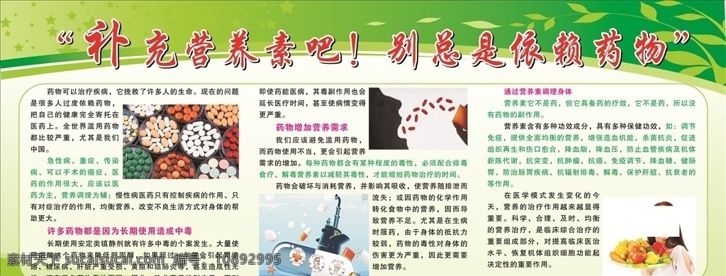补充 营养素 总是 依赖 药物 补充营养素吧 别是依赖药物 展板模板 健康教育宣传 展板设计 x4