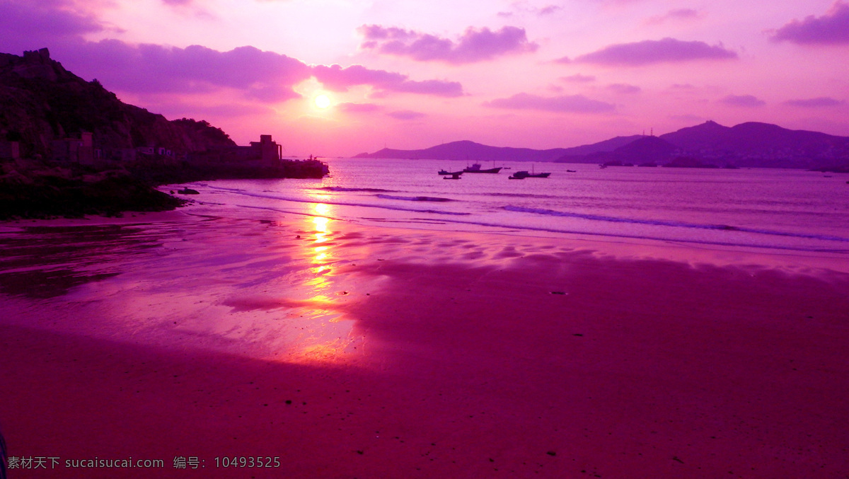 大海 海岸线 海岛 海滩 黄昏 落日 日落 沙滩 夕阳 大海夕阳 小船 渔船 小岛 自然 自然风景 自然景观