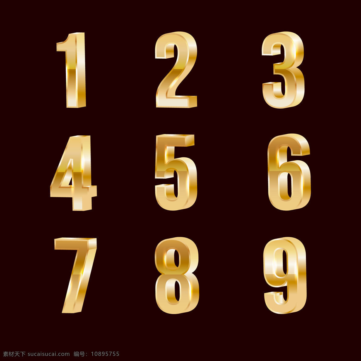 金色 数字 元素 数字元素 数字素材 数字反光 阿拉伯数字 数字元素设计