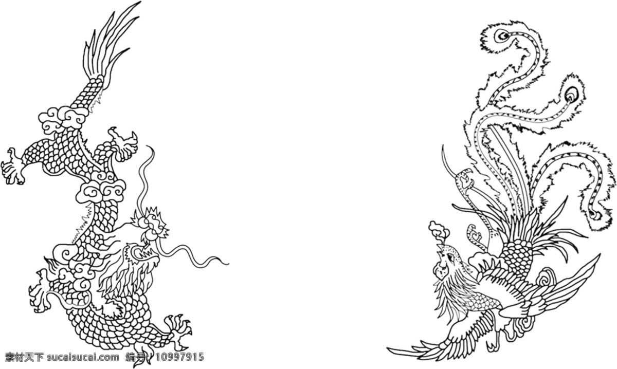龙凤线稿图片 动物 生物 食物 龙 凤 线稿 龙凤 分层