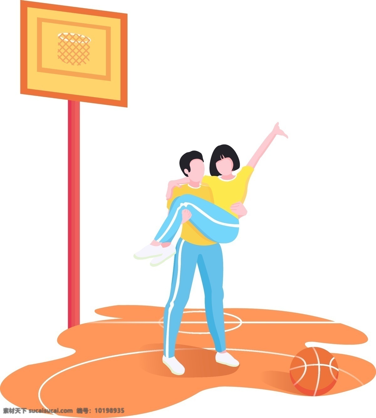 校园 篮球场 公主 抱 姿势 情侣 情人节 设计素材 学生 学校 运动服 七夕 篮球架 公主抱 短发